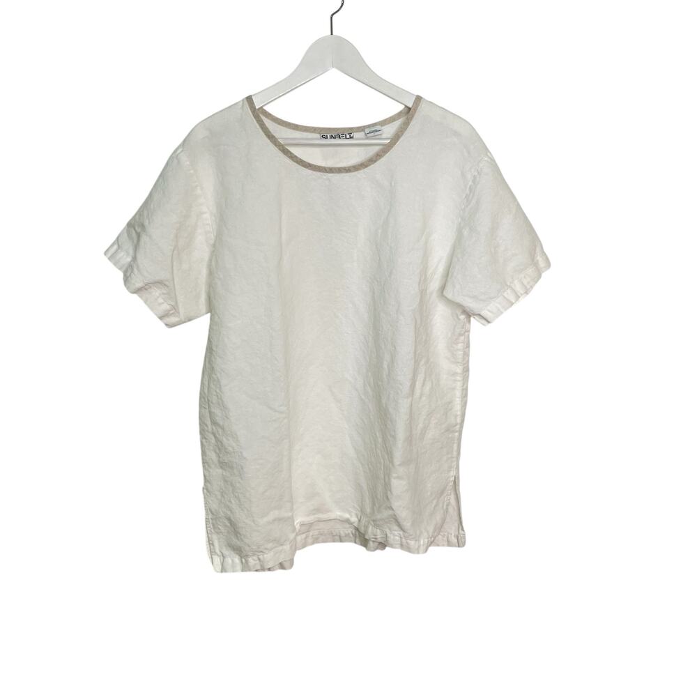 SUNBELT White Linen-Cotton Blend Women's Size L Lightweight Short Sleeve Shirt